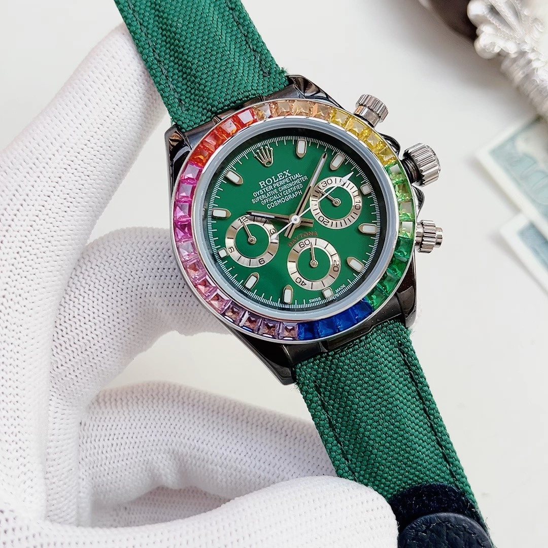 Rolex Green Dial Multicolor Bezel Watch