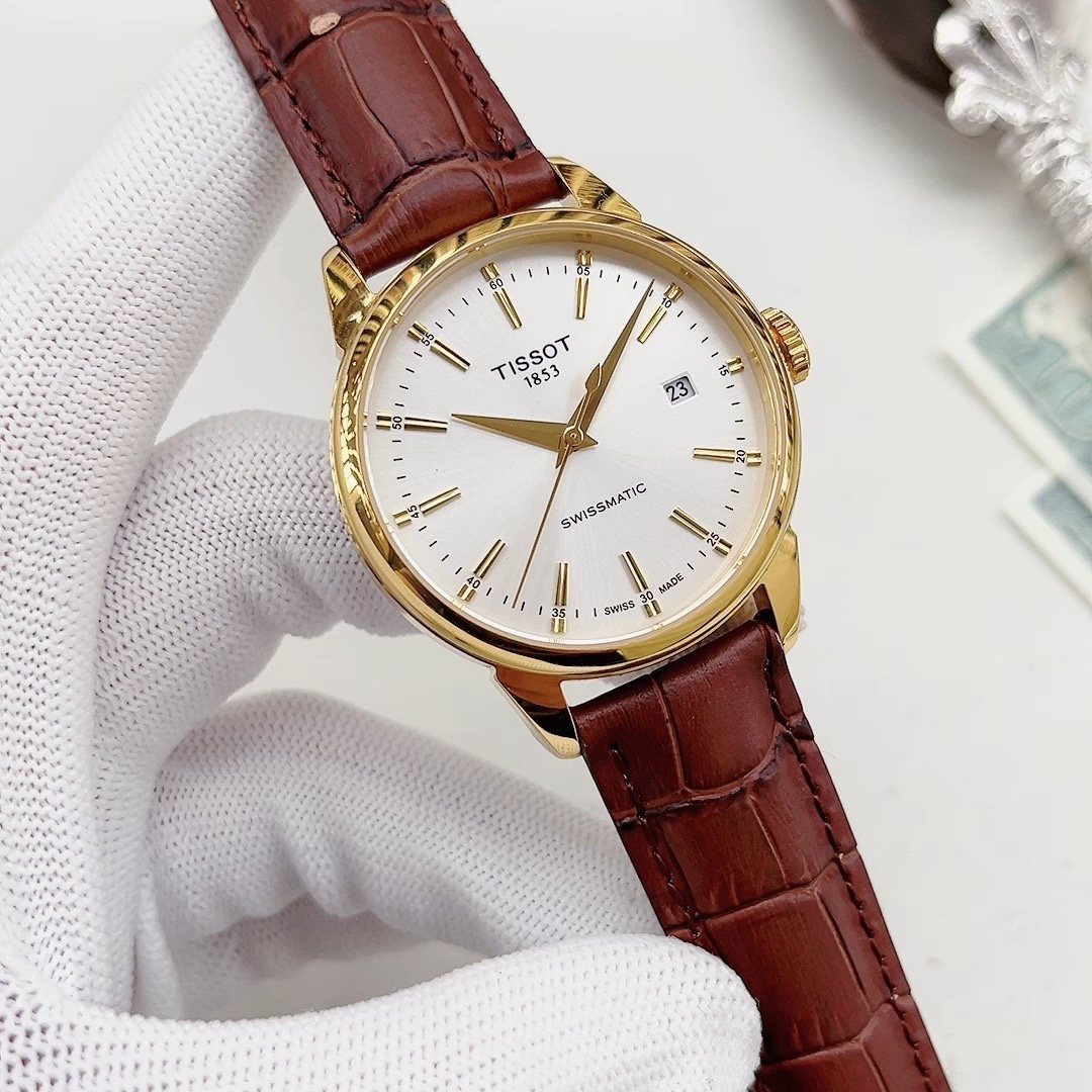 Tissot White Dial Brown Strap Watch