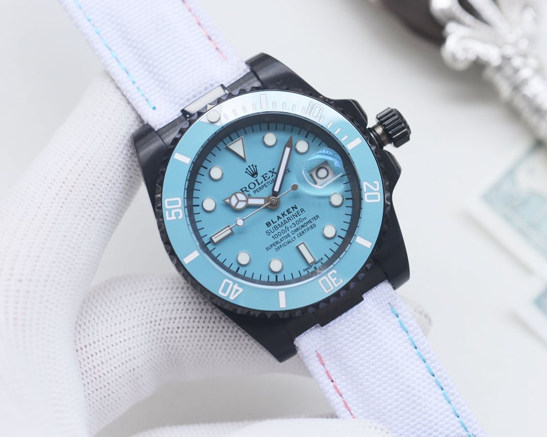 Rolex Black White Strap Watch