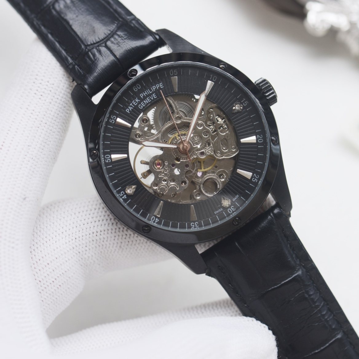 PATEK PHILIPPE Black Dial Strap Watch