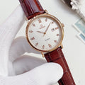 Omega Gold-Tone Burgundy Leather Strap Couple Watch Set