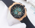 Audemars Piguet Rose Gold Black Green Dial Strap Watch