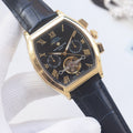 PATEK PHILIPPE Gold Black Dial Leather Strap Watch