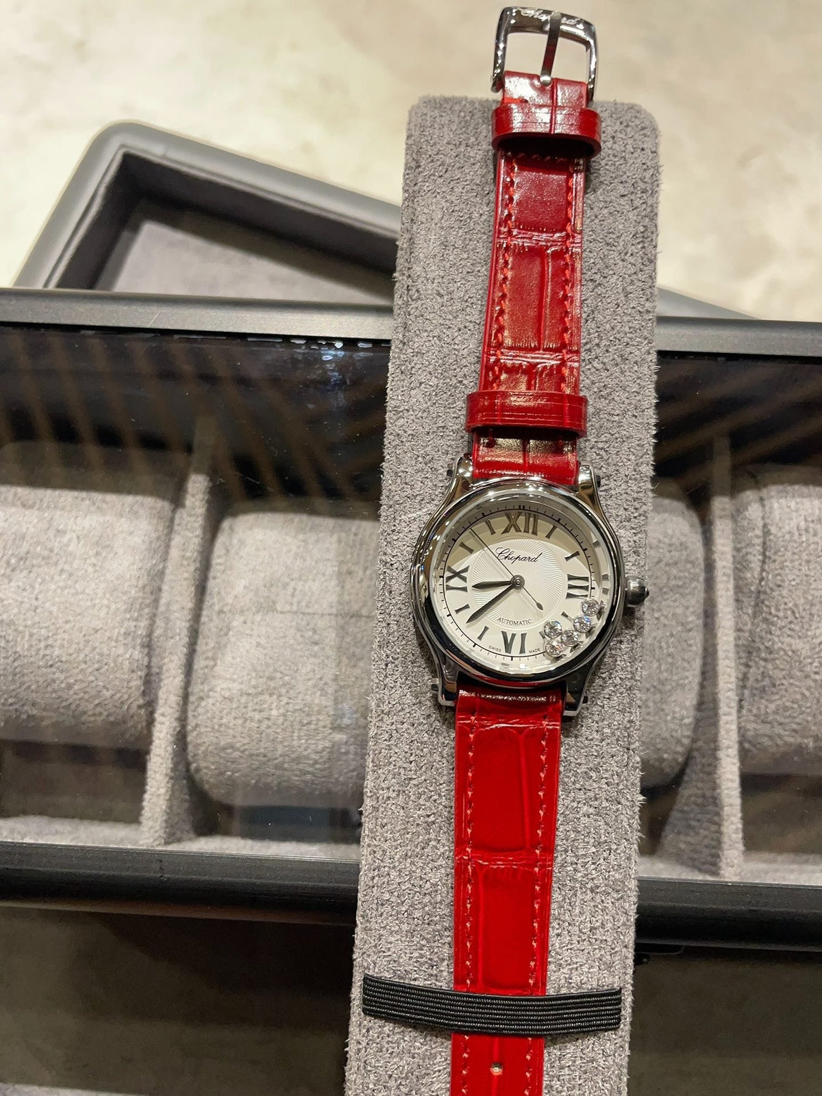 Chopard Red Silver White Dial Strap Watch