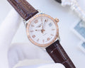LONGINES Brown Rose Gold White Dial Leather Strap Watch