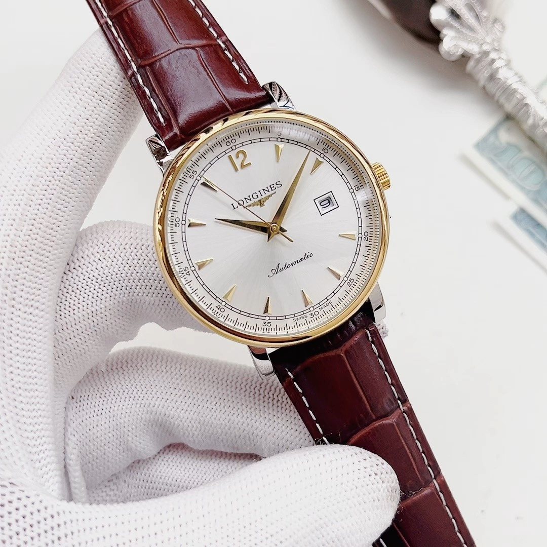 Longines White Dial Burgundy Strap Watch