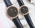 Rose Gold Black Dial Leather Strap Couple Watch Set