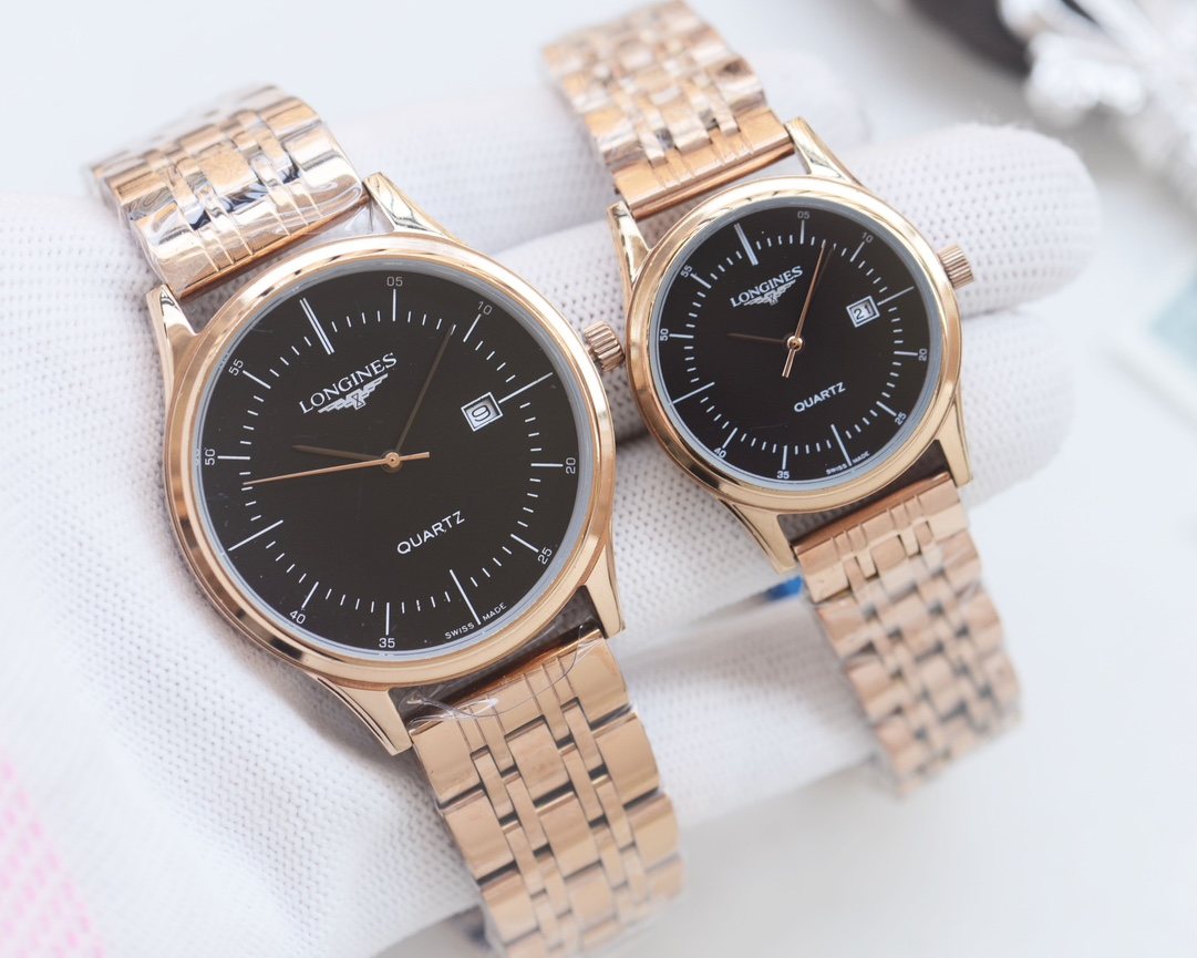 Rose Gold Black Dial Bracelet Couple Watch Set