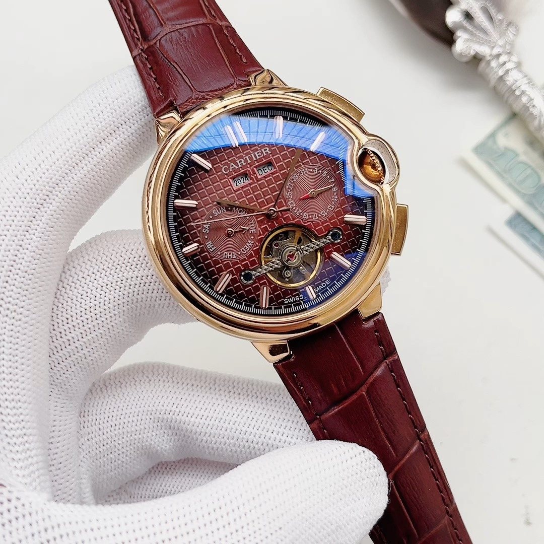 Cartier Gold-Tone Red Dial Watch