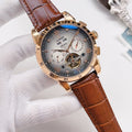 OMEGA Brown Rose Gold Silver Dial Strap Watch