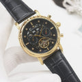 PATEK PHILIPPE Gold Black Dial Leather Strap Watch