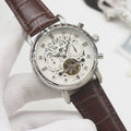 PATEK PHILIPPE Brown Silver Leather Strap Watch