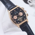 ROLEX Rose Gold Black Dial Strap Watch