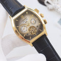 PATEK PHILIPPE Gold Black Leather Strap Watch