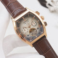 PATEK PHILIPPE Rose Gold Brown Dial Leather Strap Watch