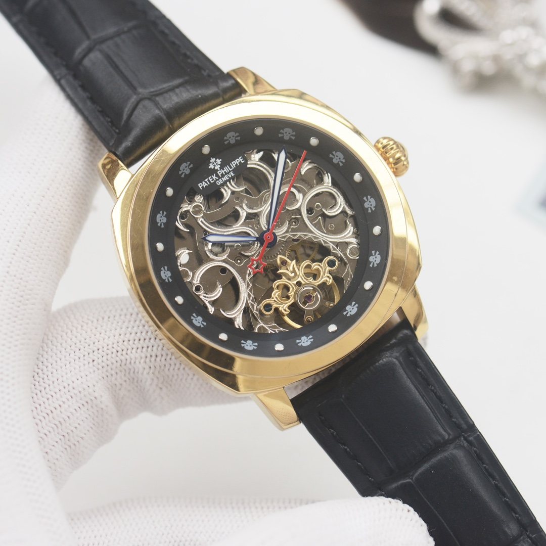 PATEK PHILIPPE Gold Black Dial Strap Watch