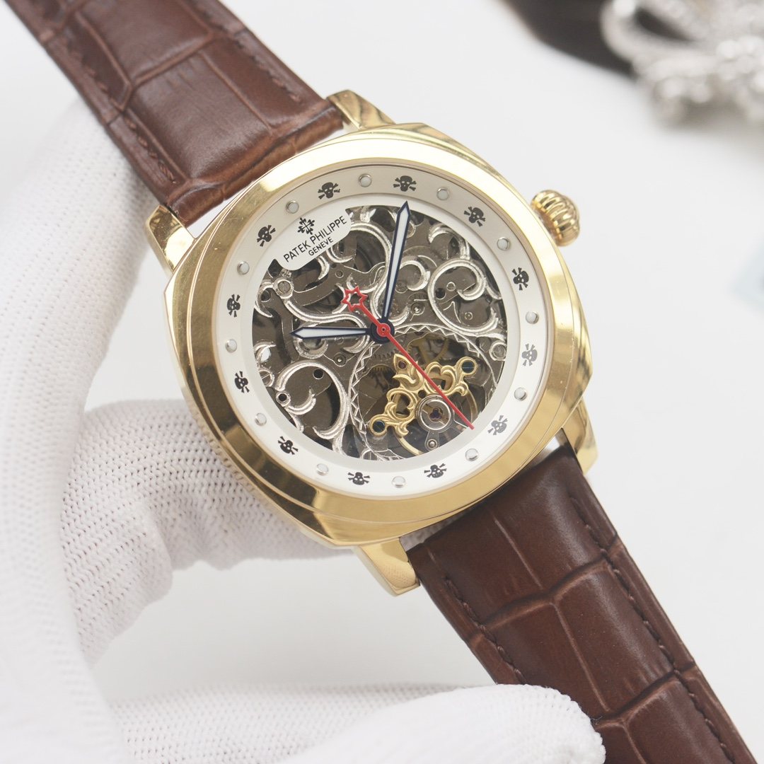 PATEK PHILIPPE Brown Gold White Dial Strap Watch