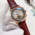OMEGA Rose Gold Brown Silver Dial Leather Strap Watch