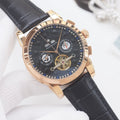 PATEK PHILIPPE Rose Gold Black Dial Leather Strap Watch