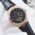 OMEGA Rose Gold Black Dial Strap Watch