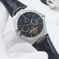 OMEGA Silver Black Dial Strap Watch