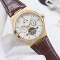 OMEGA Gold Brown White Dial Strap Watch