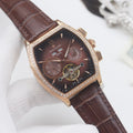PATEK PHILIPPE Rose Gold Brown Leather Strap Watch