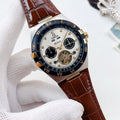 OMEGA Brown Black White Dial Leather Strap Watch