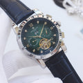Patek Philippe Silver Blue Green Dial Strap Watch