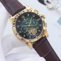 Patek Philippe Gold Brown Green Dial Strap Watch