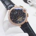 CARTIER Rose Gold Black Dial Leather Strap Watch
