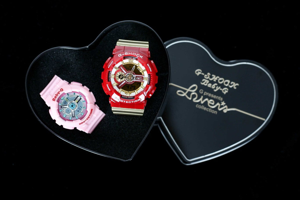 Casio Pink Red Blue Dial Couple Watch Set