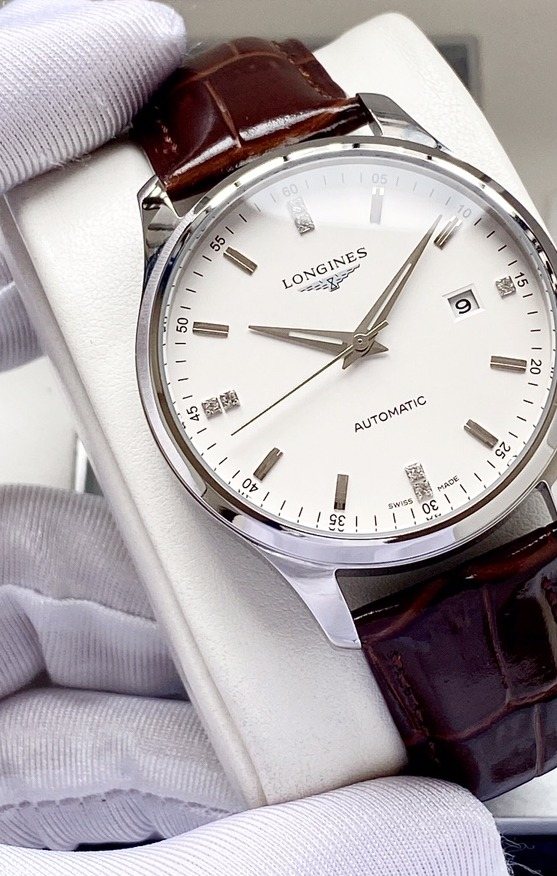 Silver Brown White Dial Leather Strap Watch