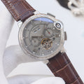 CARTIER Silver Brown Leather Strap Watch