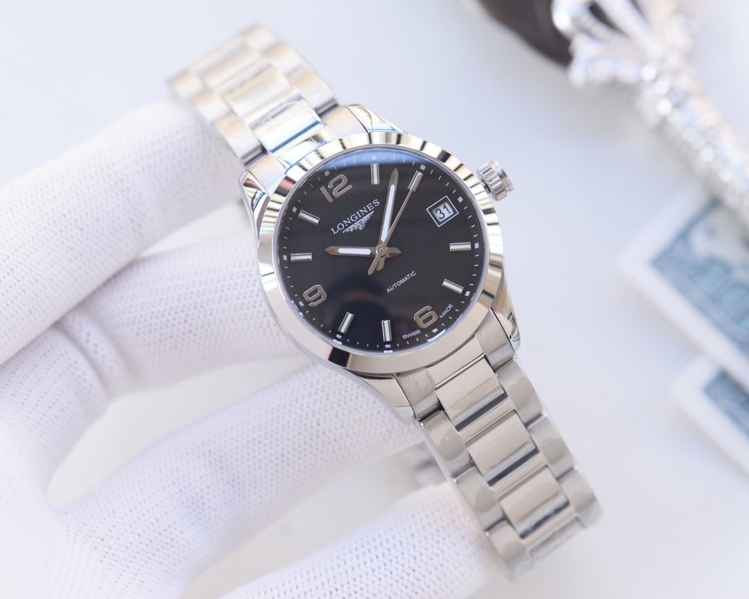 LONGINES Silver Black Dial Bracelet Watch