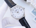 LONGINES Black Silver White Dial Leather Strap Watch